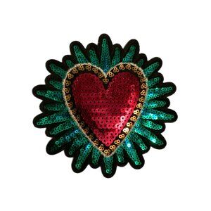 Sacred Heart Iron On Patch Red Gold Blue Green Embroidered